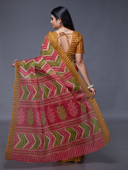 PARINITA Mustard Leheriya Printed Pure Cotton Saree
