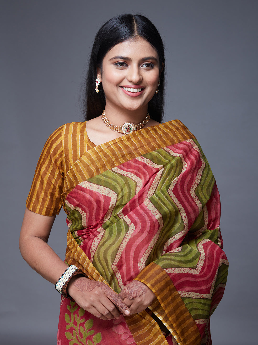 PARINITA Mustard Leheriya Printed Pure Cotton Saree