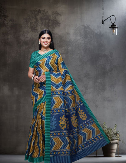 PARINITA Green Leheriya Printed Pure Cotton Saree
