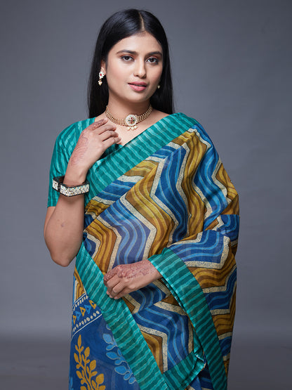 PARINITA Green Leheriya Printed Pure Cotton Saree