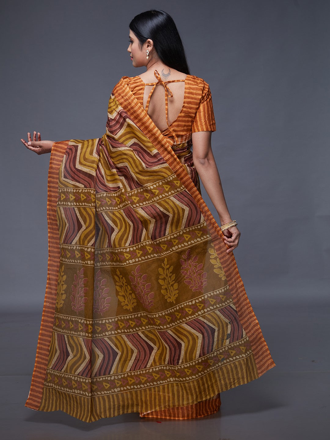 PARINITA Orange Leheriya Printed Pure Cotton Saree