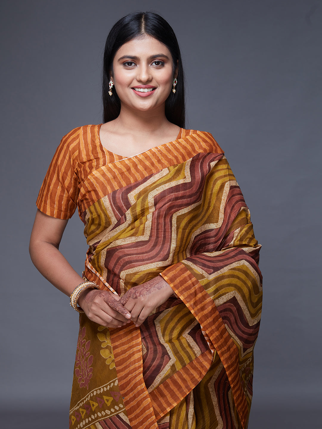 PARINITA Orange Leheriya Printed Pure Cotton Saree