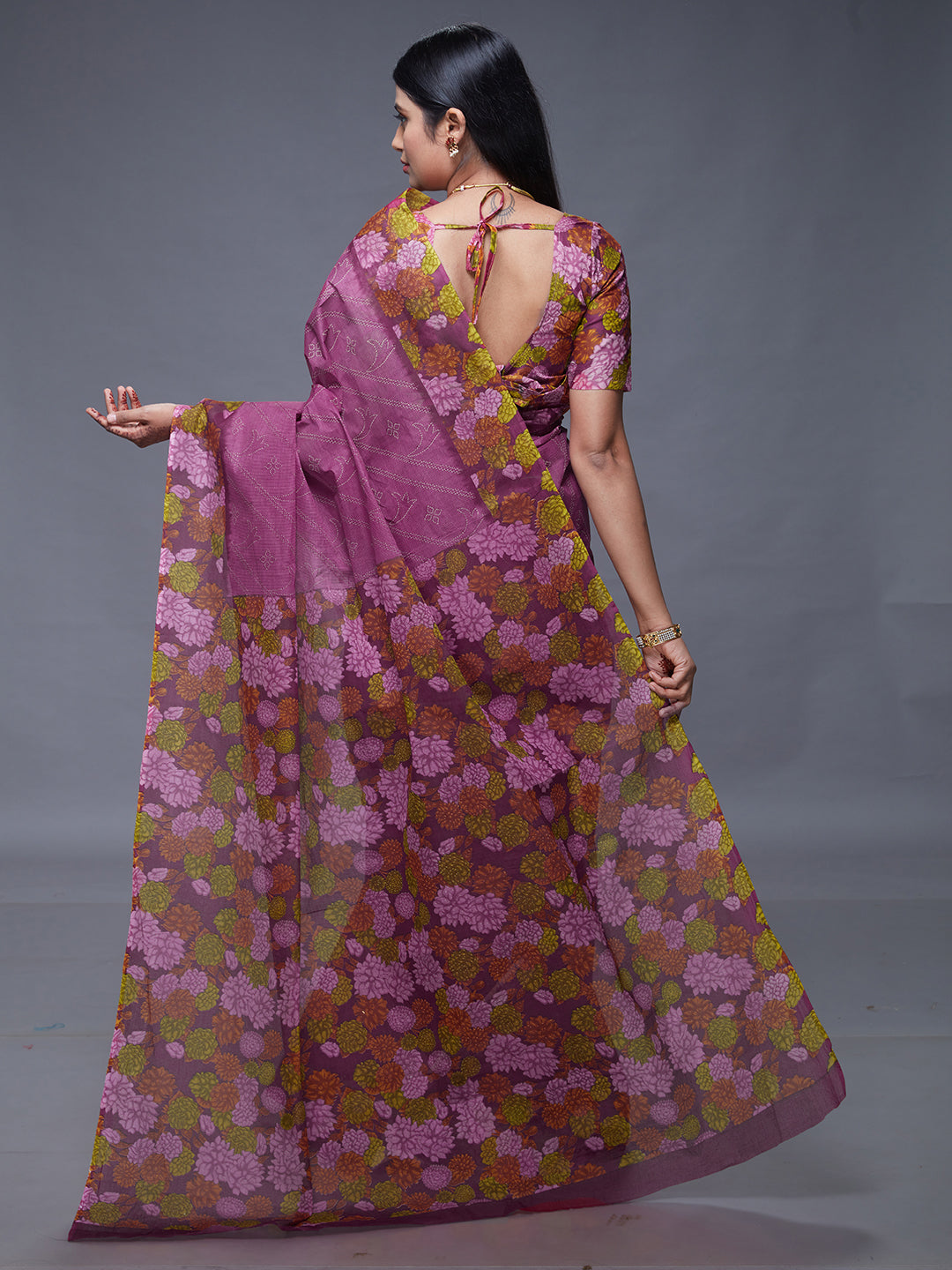 SUMANGALI Pink Printed Pure Cotton Saree