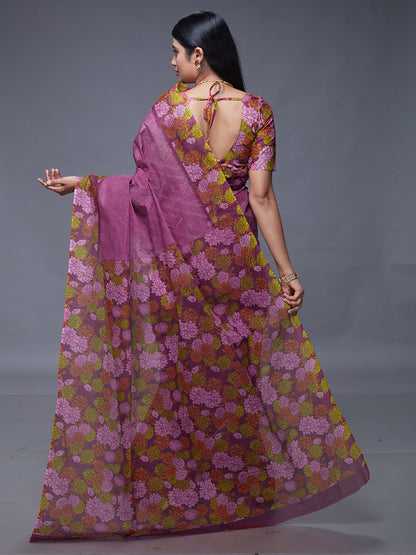 SUMANGALI Pink Printed Pure Cotton Saree