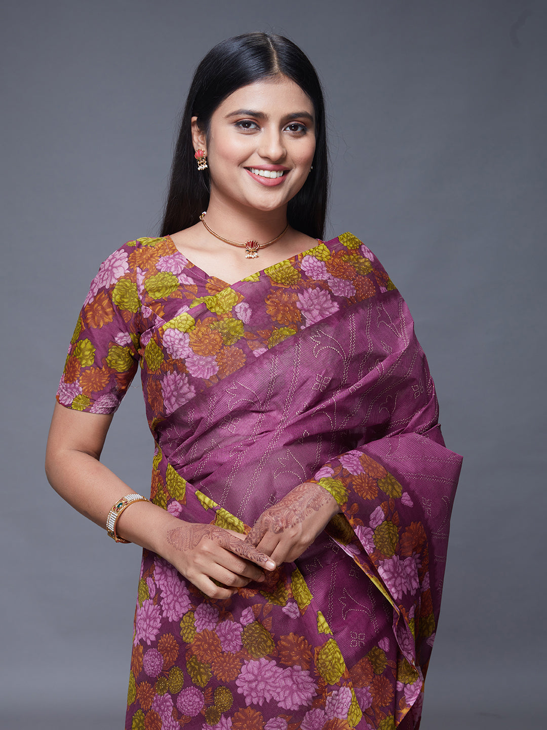SUMANGALI Pink Printed Pure Cotton Saree