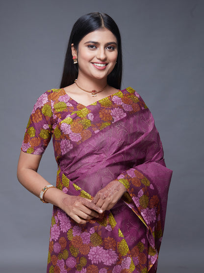 SUMANGALI Pink Printed Pure Cotton Saree