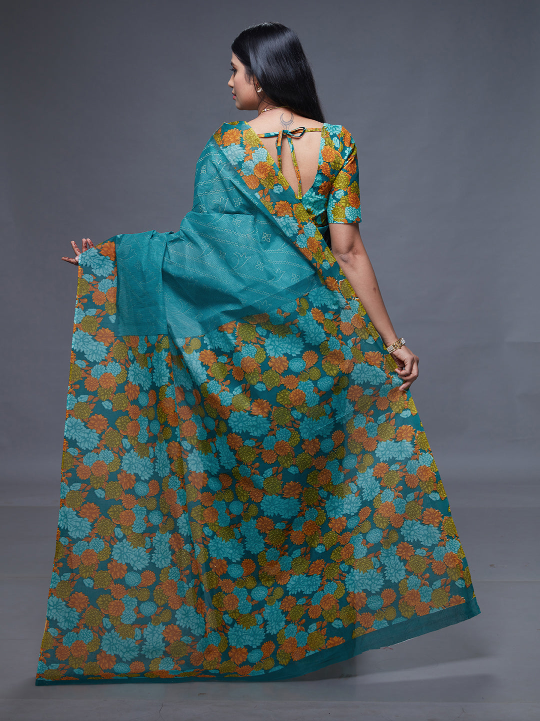 SUMANGALI Green Printed Pure Cotton Saree