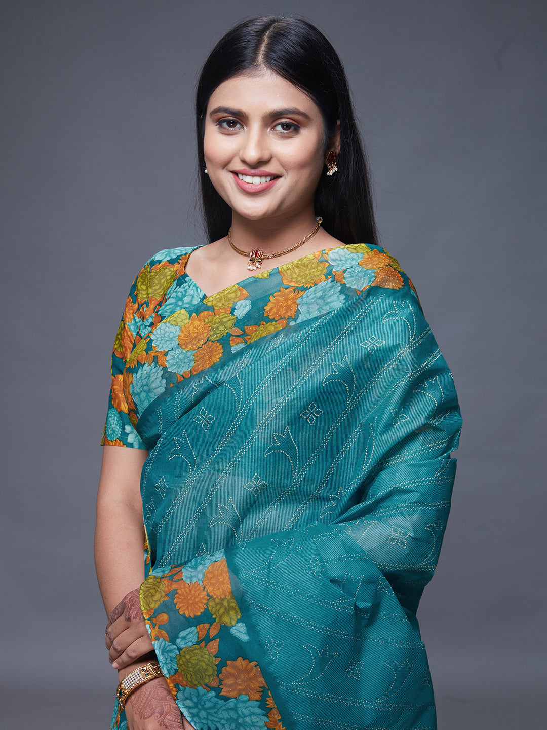SUMANGALI Green Printed Pure Cotton Saree