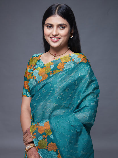 SUMANGALI Green Printed Pure Cotton Saree