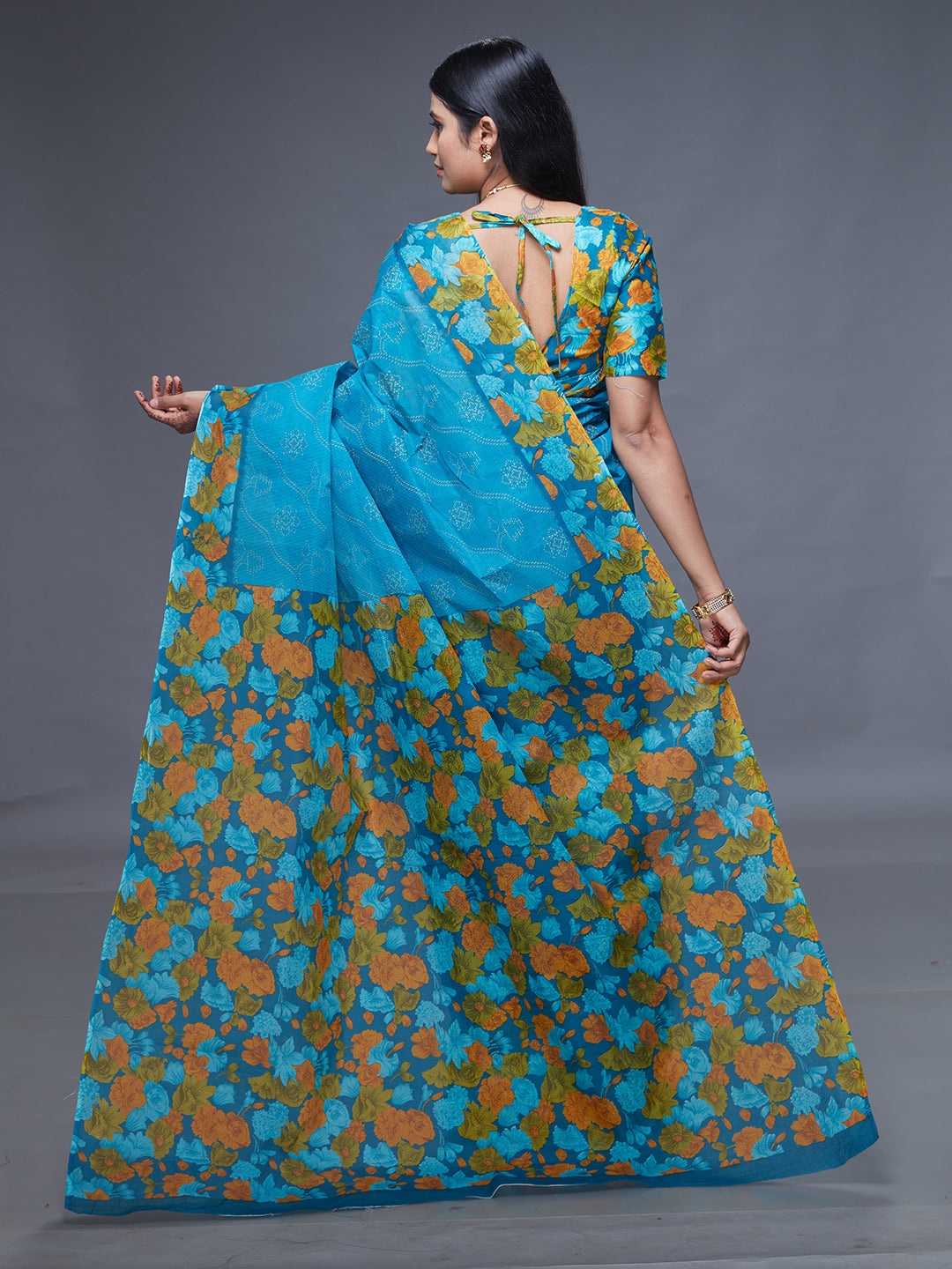 SUMANGALI Blue Printed Pure Cotton Saree