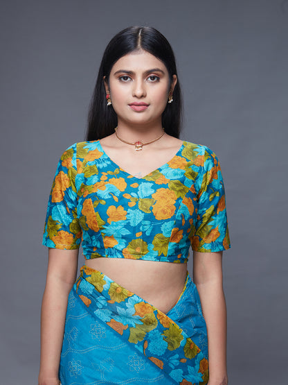 SUMANGALI Blue Printed Pure Cotton Saree