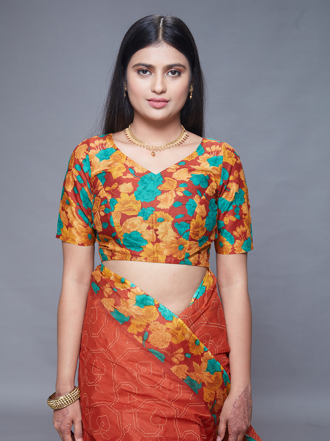 SUMANGALI Rust Printed Pure Cotton Saree