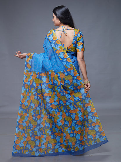 SUMANGALI Purple Printed Pure Cotton Saree