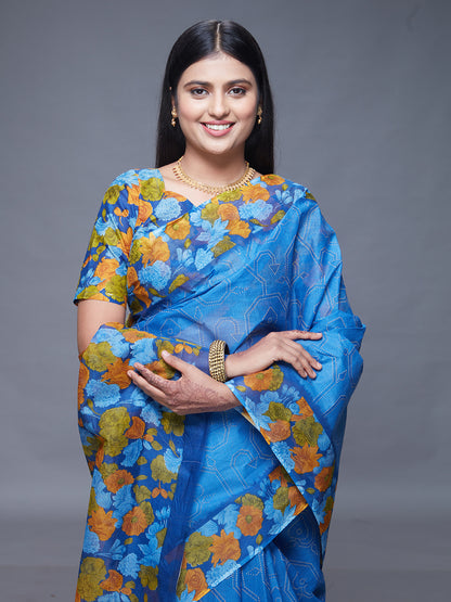 SUMANGALI Purple Printed Pure Cotton Saree