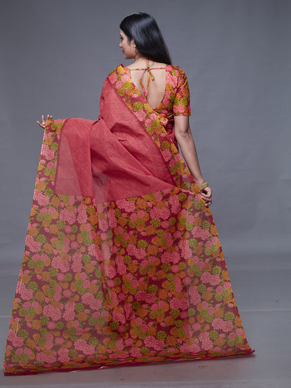 SUMANGALI Red Printed Pure Cotton Saree