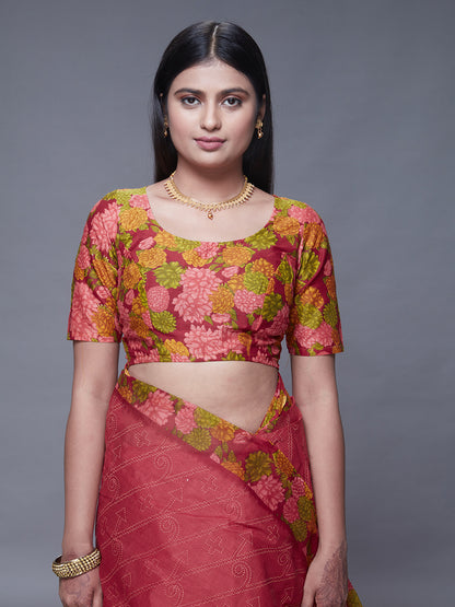 SUMANGALI Red Printed Pure Cotton Saree