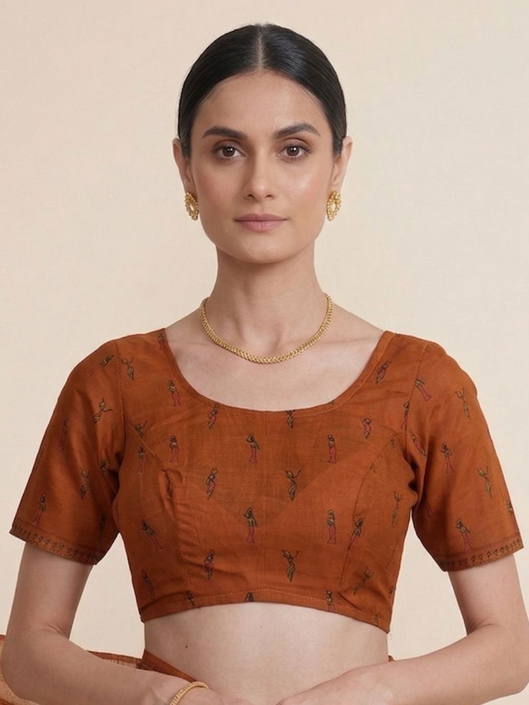 Rust Warli Printed Pure Cotton Saree