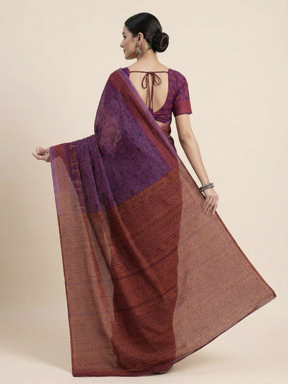 Wine Warli Printed Pure Cotton Saree