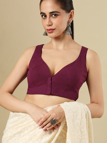 Wine Pure Cotton Sleeveless Readymade Blouse