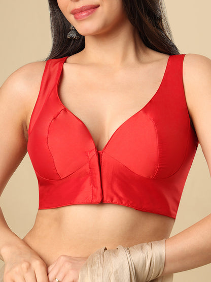 Red Taffeta Sleeveless Readymade Blouse