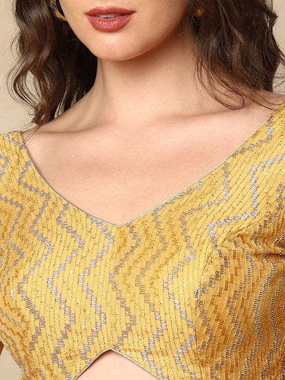 Gold Georgette V Neck Readymade Padded Blouse