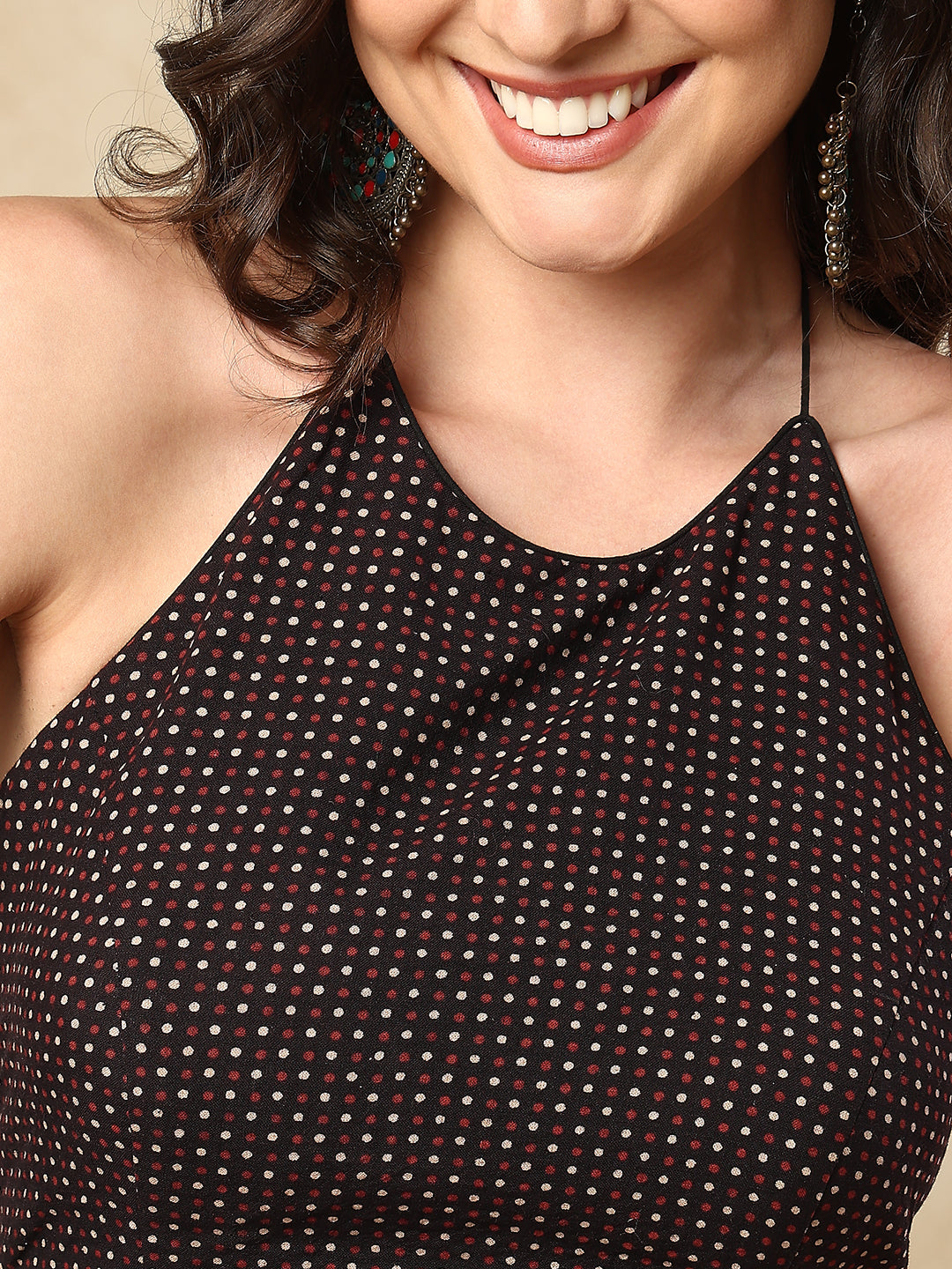 Black Cotton Halter Neck Sleeveless Readymade Padded Blouse