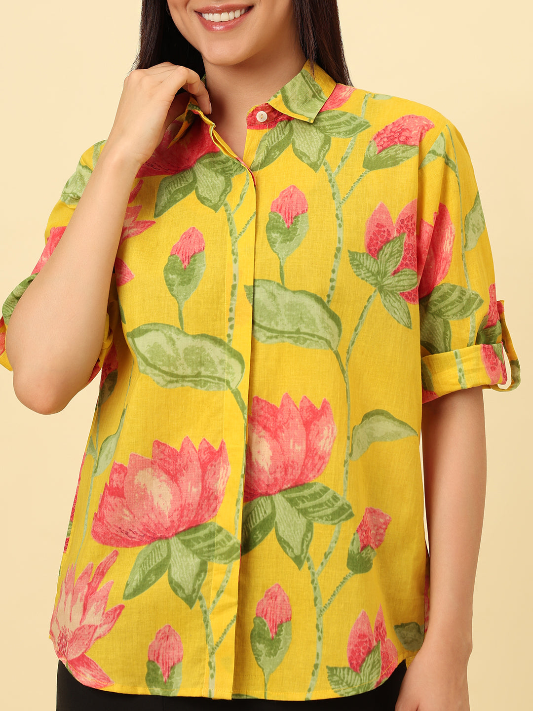 Rolled On Sleeves Oversized Cotton Shirt