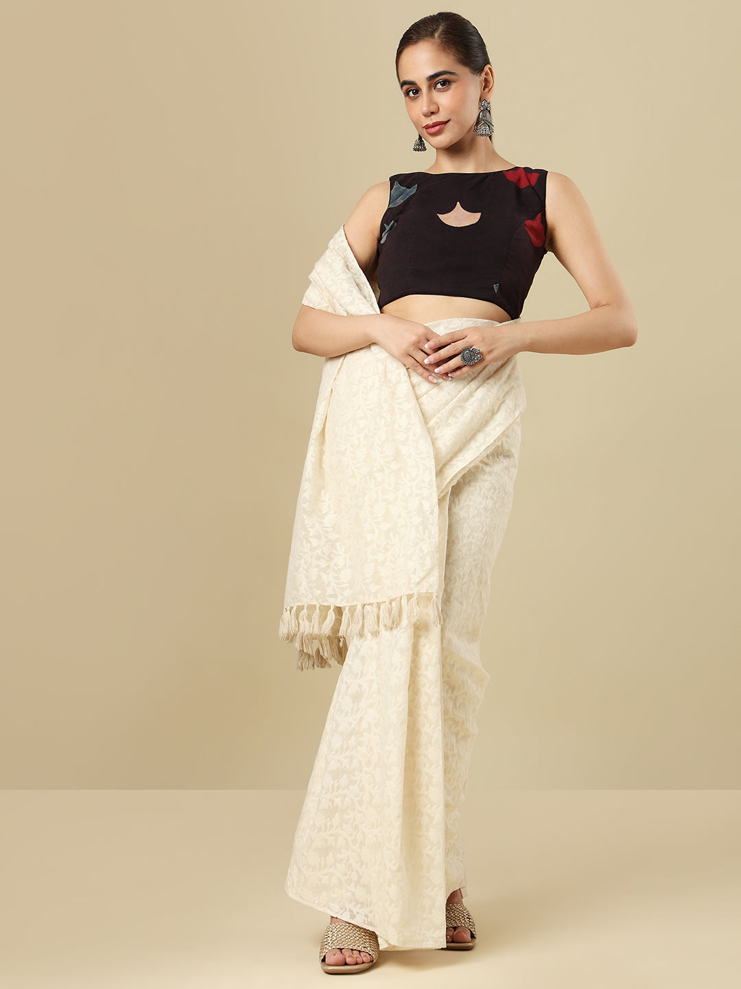 Black Pure Cotton Ajrakh Block Printed Sleeveless Readymade Blouse
