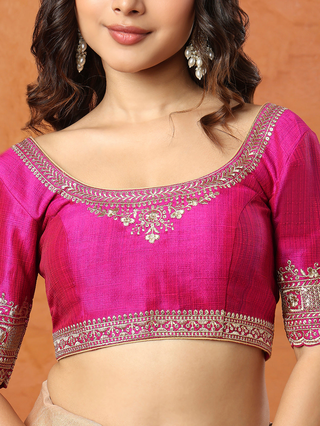 Purple Mulberry Silk Round Neck Readymade Blouse