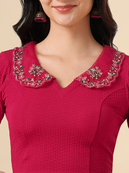 Pink Lycra Peter Pan Collar Neck Readymade Blouse