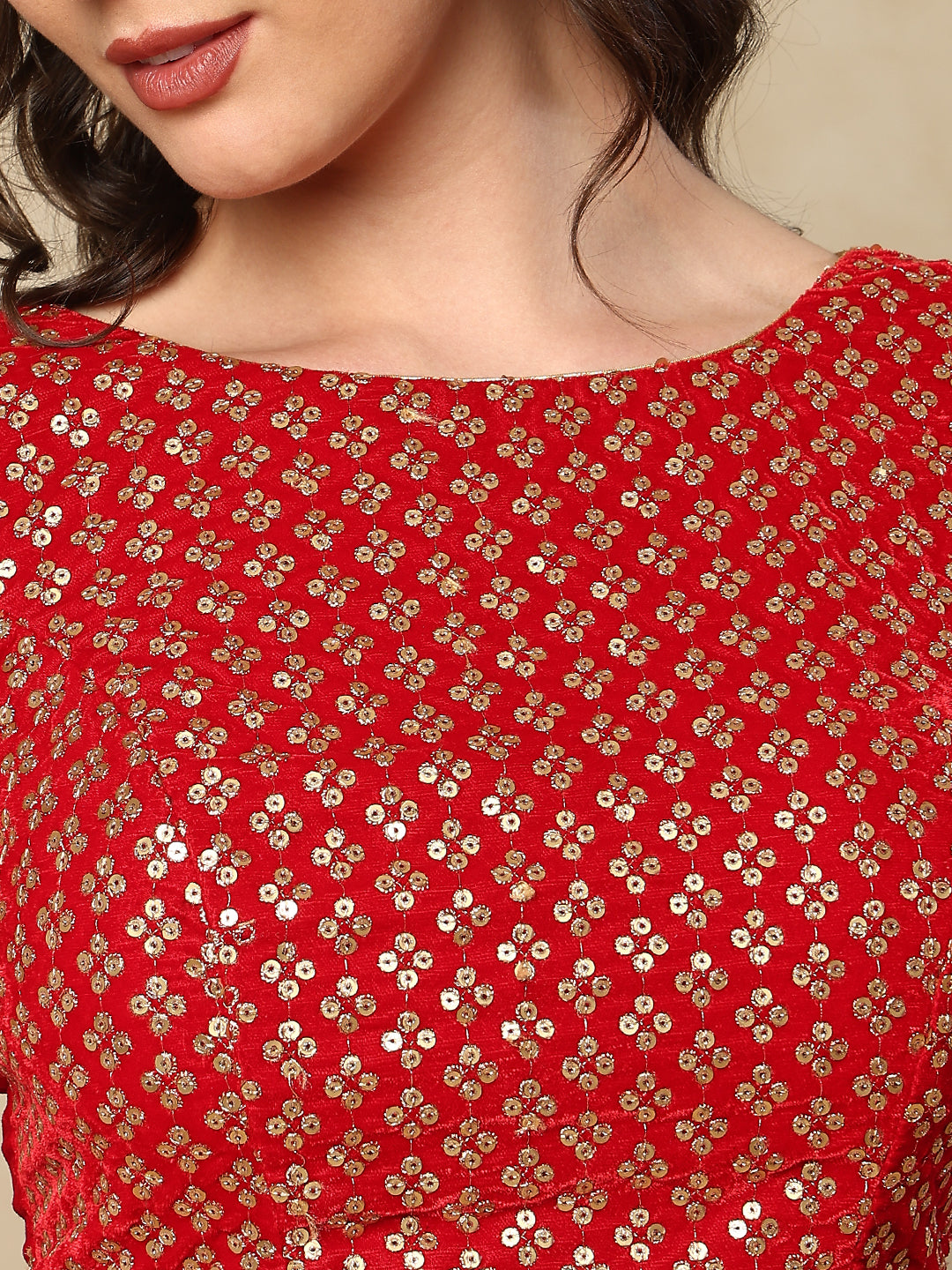 Red Velvet Sleeveless Readymade Blouse