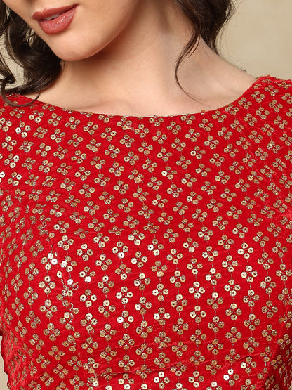 Red Velvet Sleeveless Readymade Blouse