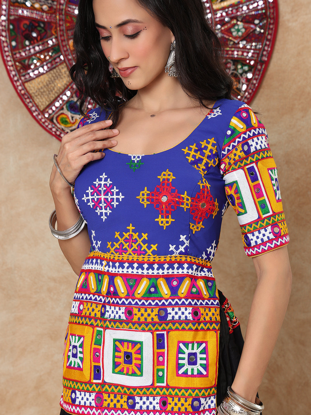 Blue Georgette Round Neck Readymade Choli Blouse