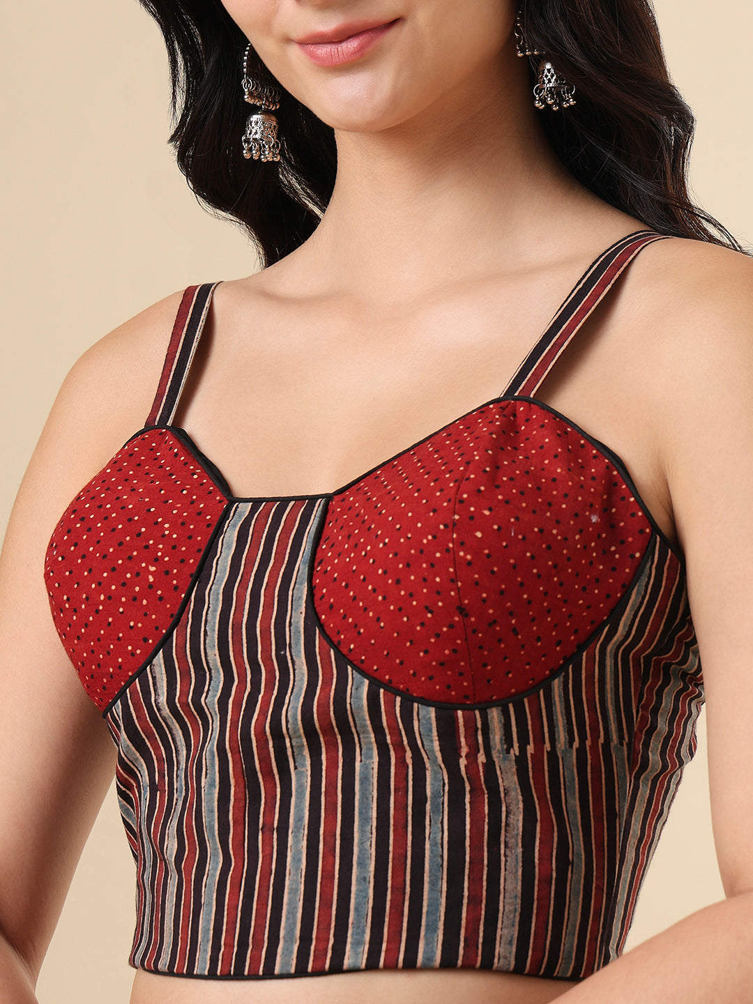 Multicolor Pure cotton Ajrakh Corset Readymade Blouse