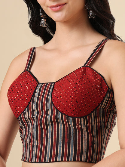 Multicolor Pure cotton Ajrakh Corset Readymade Blouse