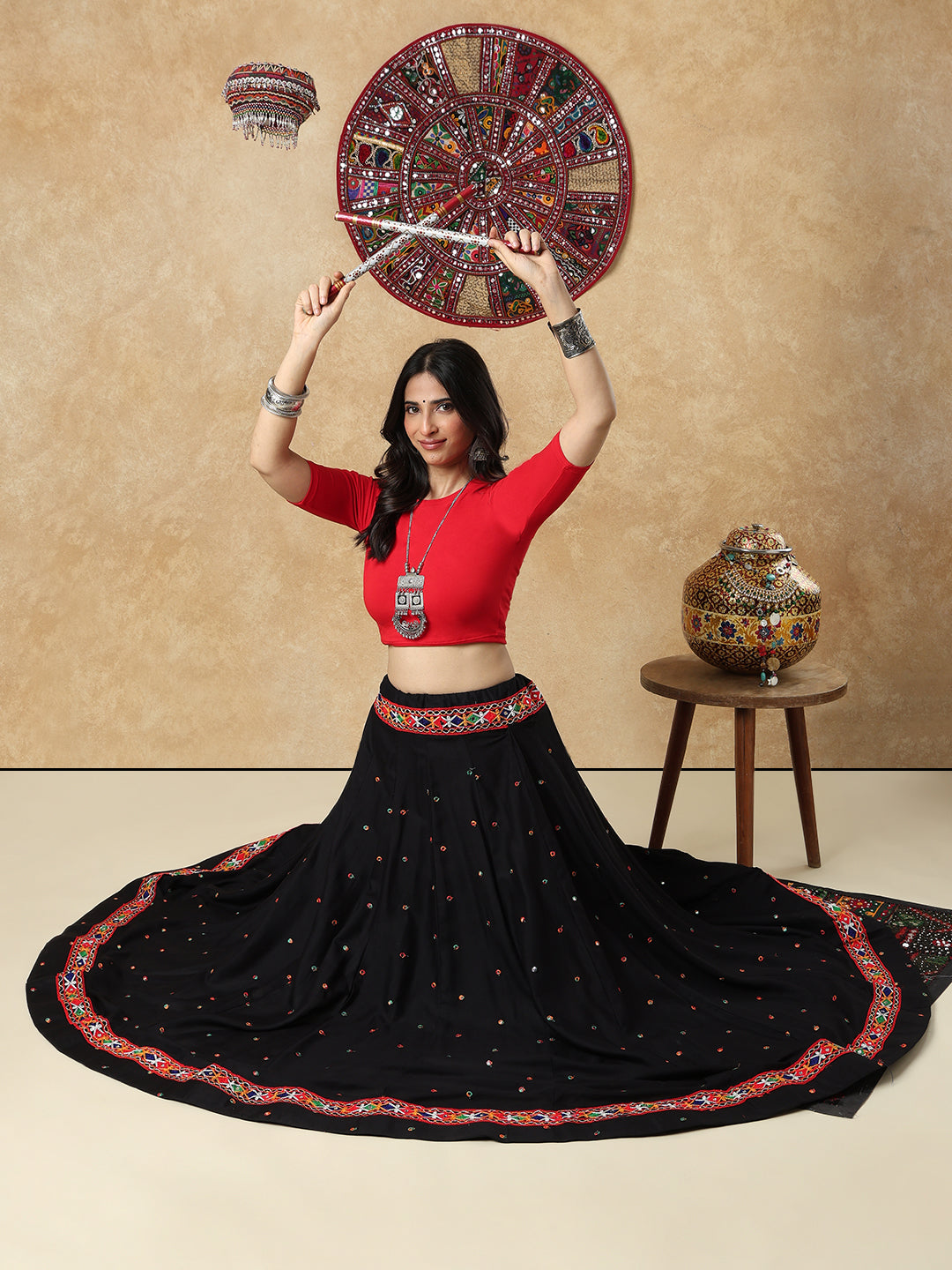 Embroidered Garba Cotton Readymade Skirt For Navratri