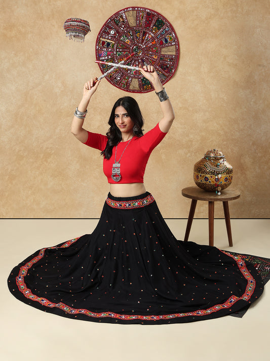 Embroidered Garba Cotton Readymade Skirt For Navratri