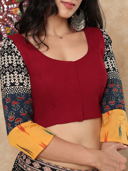 Maroon Cotton Round Neck Readymade Blouse