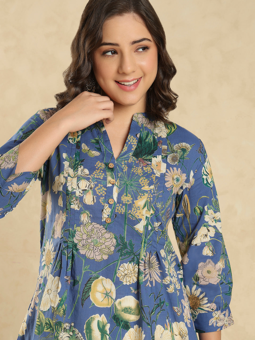 Lavender Cotton Floral Printed Short Kurti