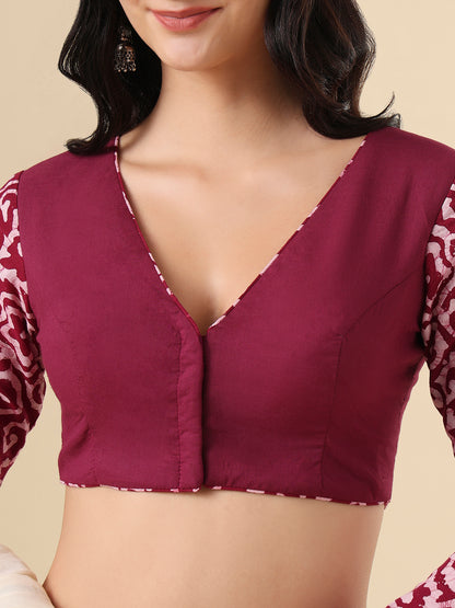 Wine Pure Cotton Batik Printed Readymade Blouse