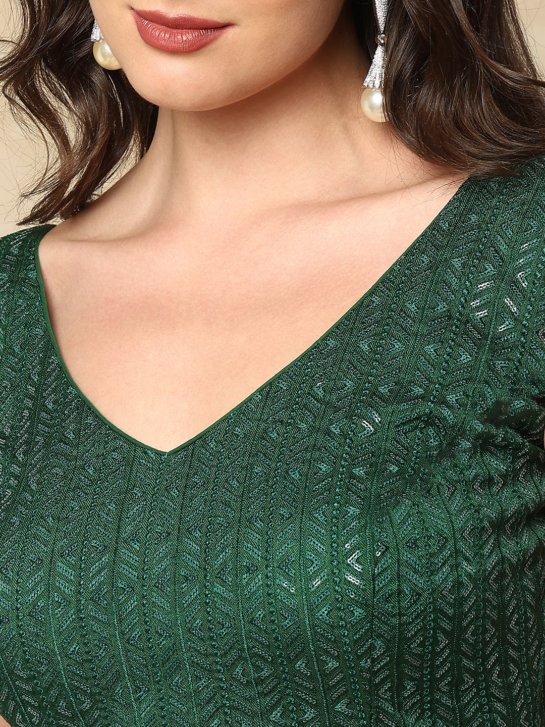 Bottle Green Georgette Sleeveless Readymade Padded Blouse