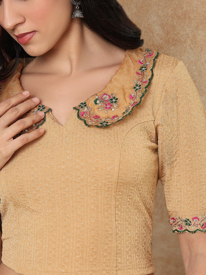 Gold Embroidered Non Padded Stretchable Saree Blouse