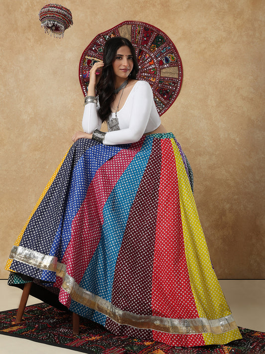 Badhani Printed Multicolour Garba Cotton Readymade Skirt For Navratri