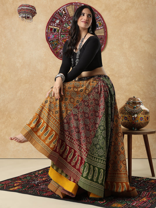 Multicolour Cotton Printed Garba Readymade Skirt For Navratri
