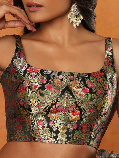 Black Brocade Sleeveless Readymade Blouse