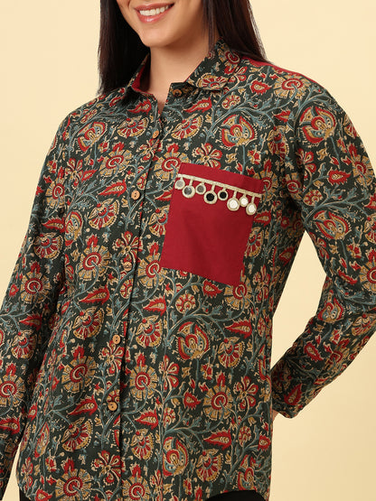 Multicolor Cotton Printed Oversized Casual Shirt
