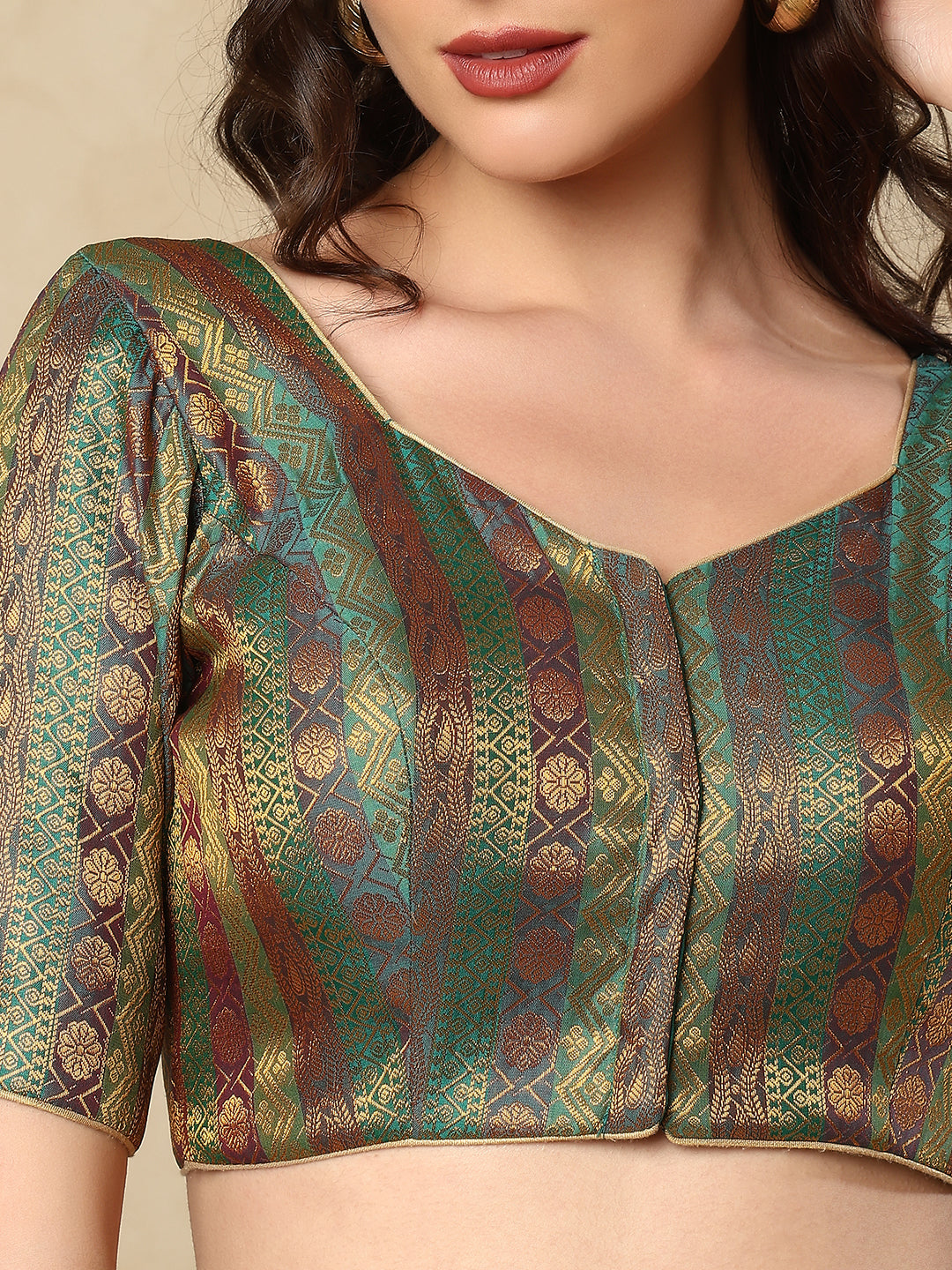 Rama Green Brocade Round Readymade Blouse