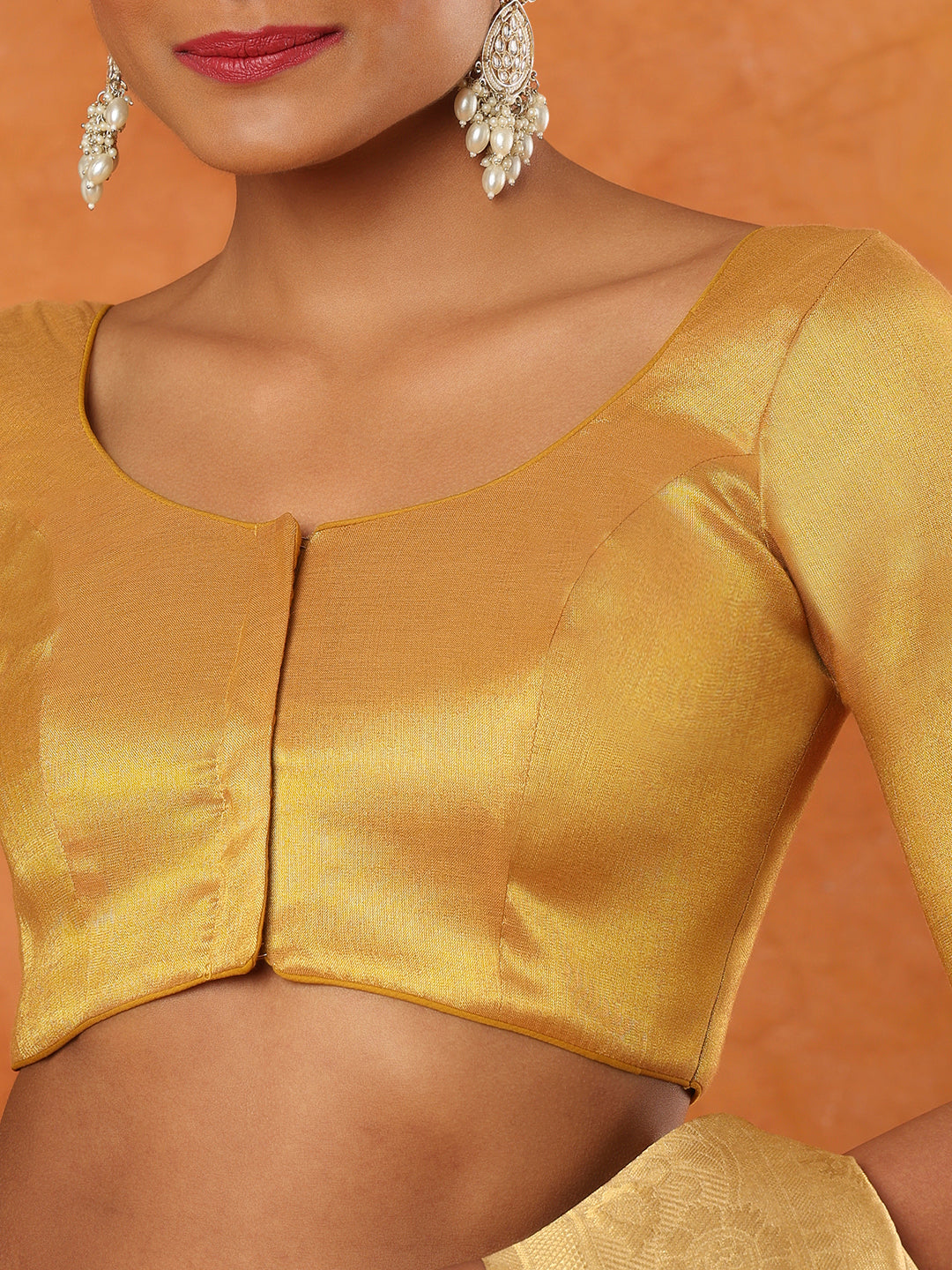 Gold Tissue Round Neck Readymade Blouse