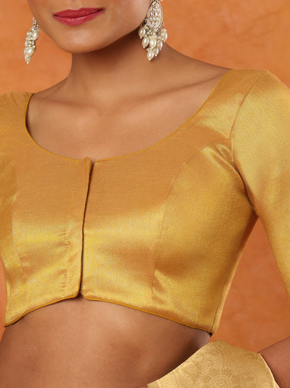 Gold Tissue Round Neck Readymade Blouse