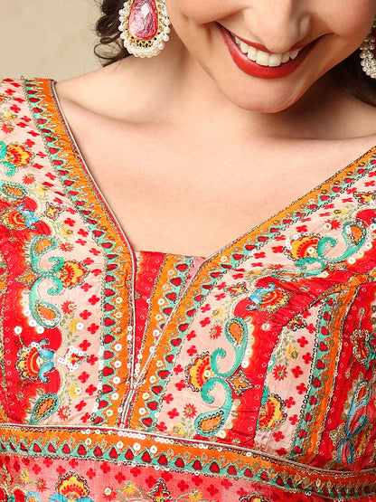 Red silk V Neck Readymade Blouse